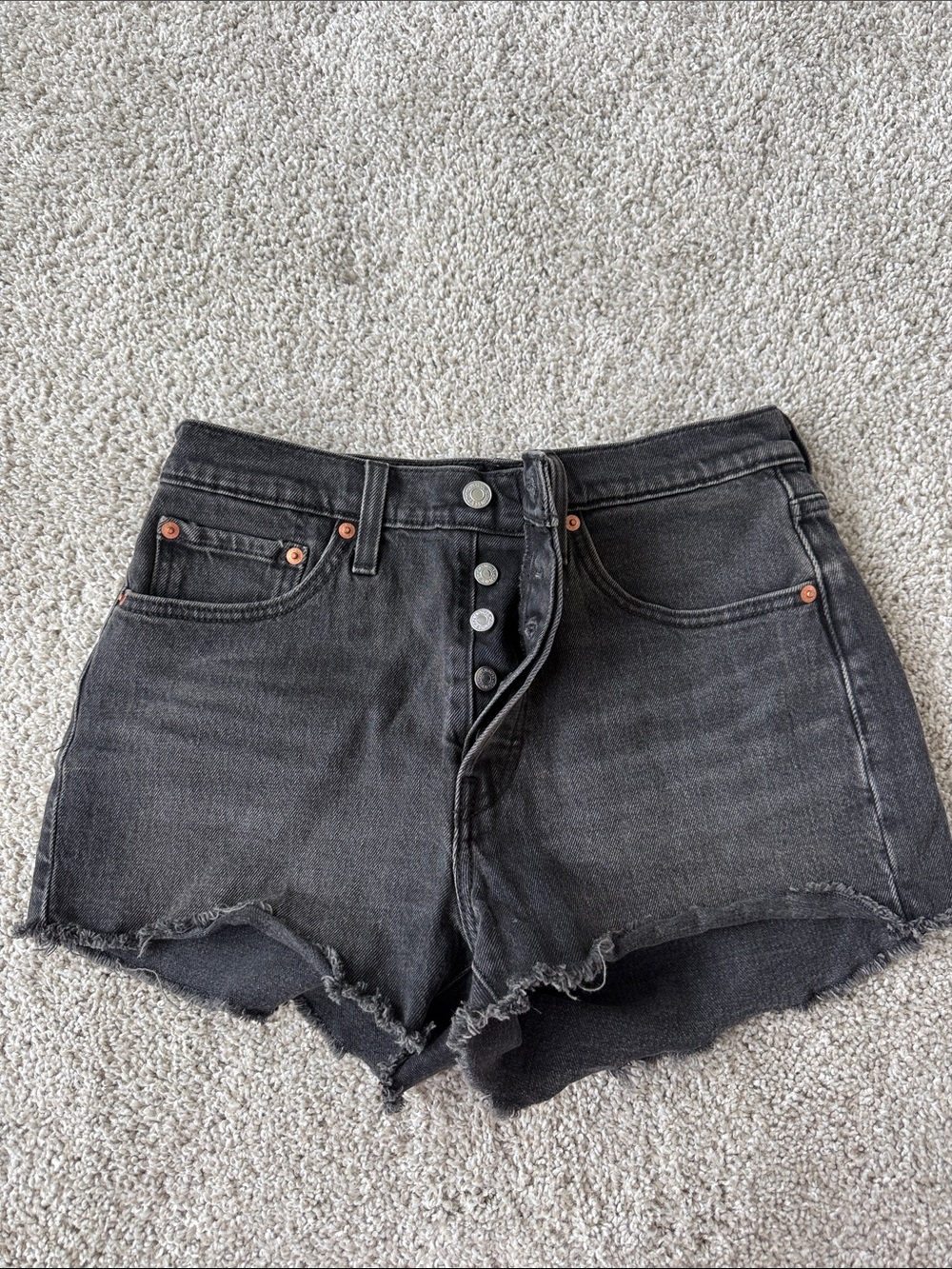 High-Rise Black Button-Fly Denim Cutoff Shorts